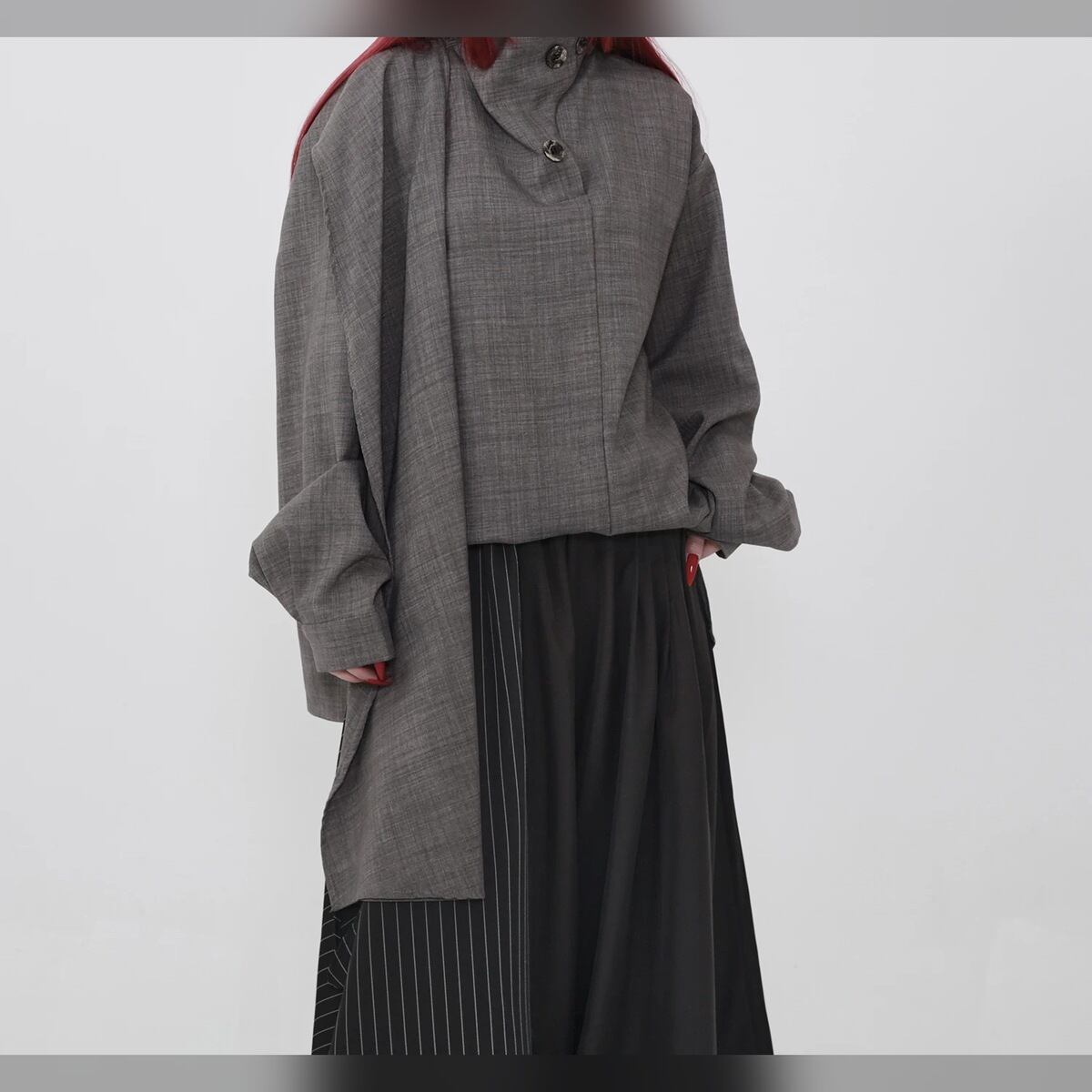 ラップデザイン アシンメトリー スタンドカラー シャツ 2color BL0639