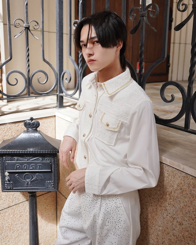 [ALUDE SELECT] gold line tweed shirt (2color）