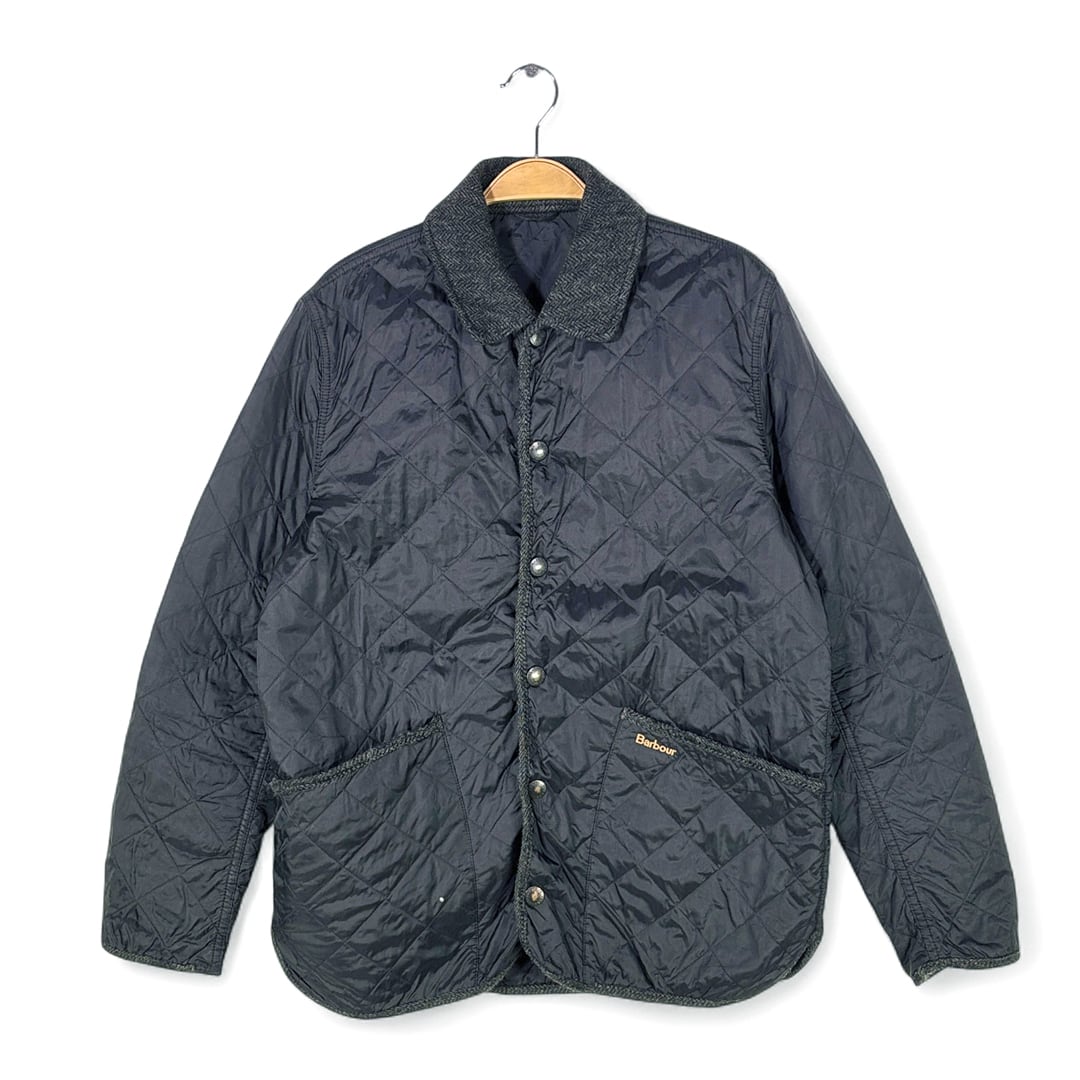 バブアー キルティングジャケット 襟パイピングツィード ブラック BARBOUR サイズM 古着 DZ0753