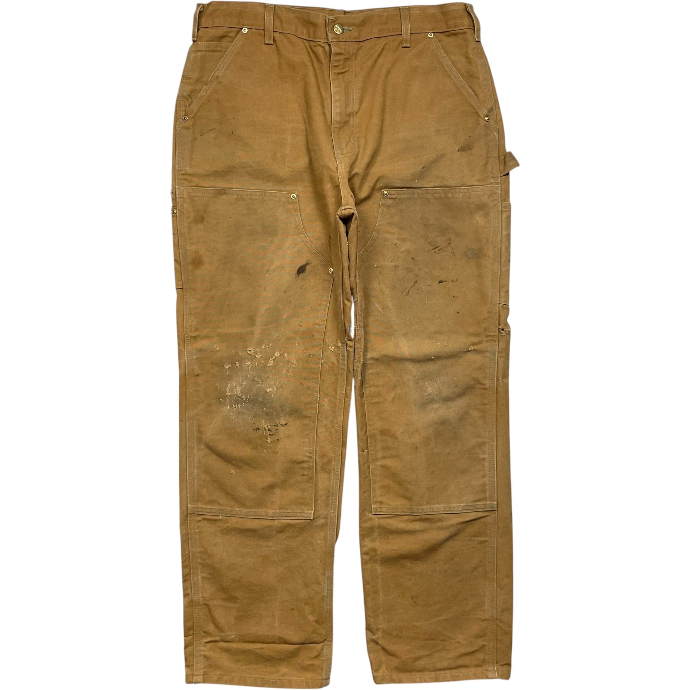 《実寸W36L30》Carhartt カーハート ダブルニー ワークパンツ ペインターパンツ ペイント フェード ダメージ ベージュ USA製 no.10350