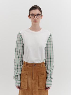 [EENK][WOMEN] Color-Block Long Sleeve Top - White 正規品 韓国ブランド 韓国通販 韓国代行 韓国ファッション インク 日本 店舗