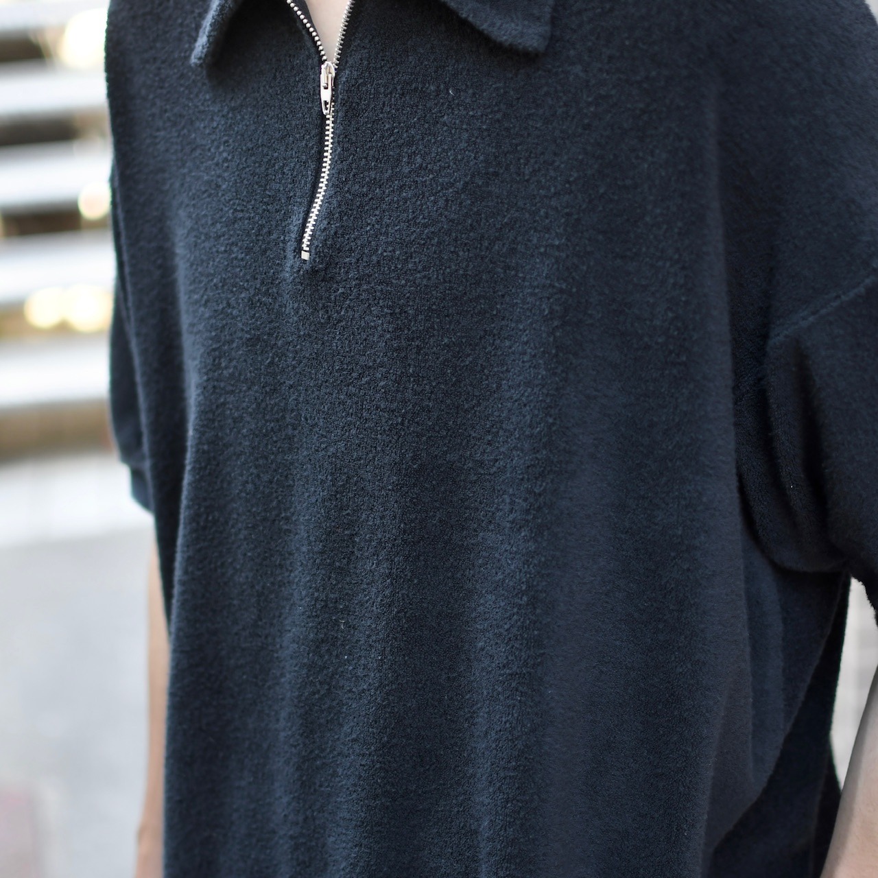 half zip design pile polo shirt