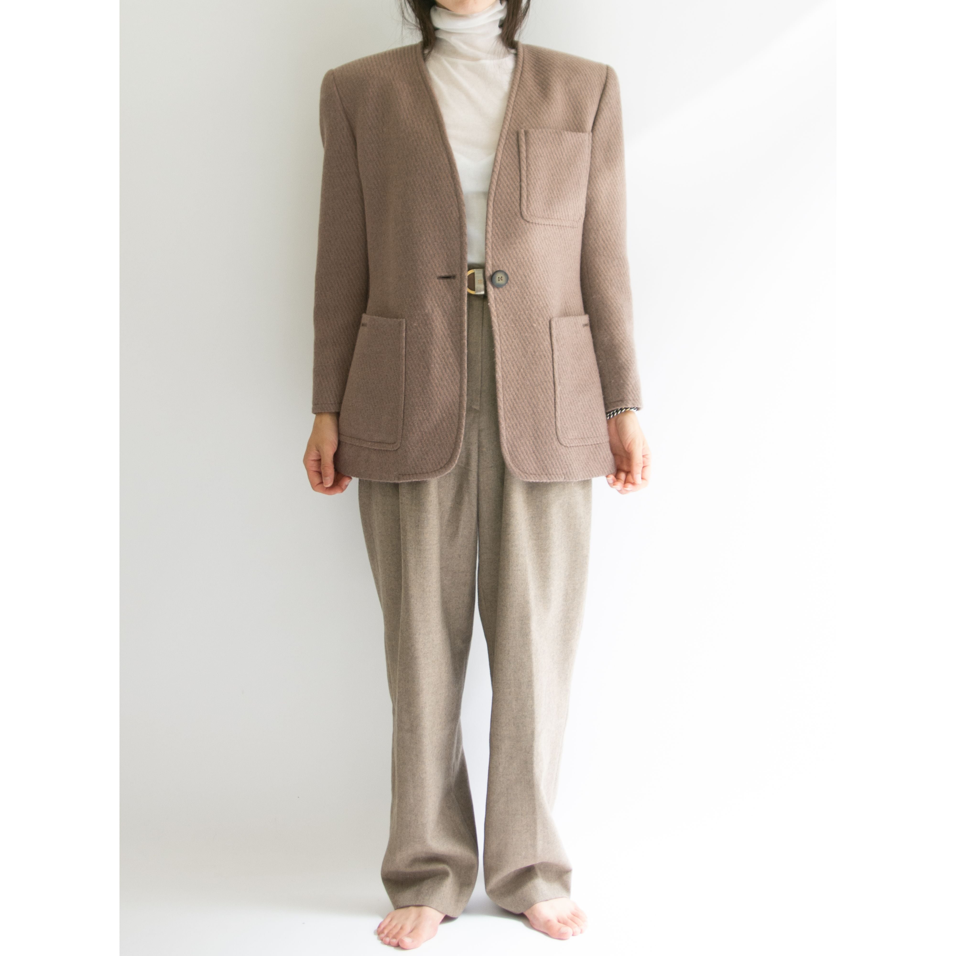 STUDIO 0001 BY FERRE】Made in Italy 80's 100% Wool Collarless 