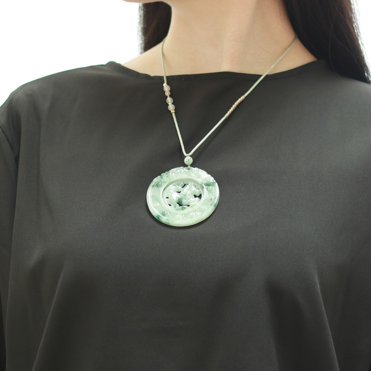 Horse Carving 翡翠ネックレス A貨翡翠 jd_ne1299