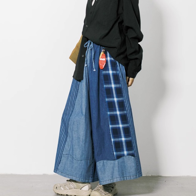 パッチワークチェック柄オーバーサイズワイドパンツ 　　K17285