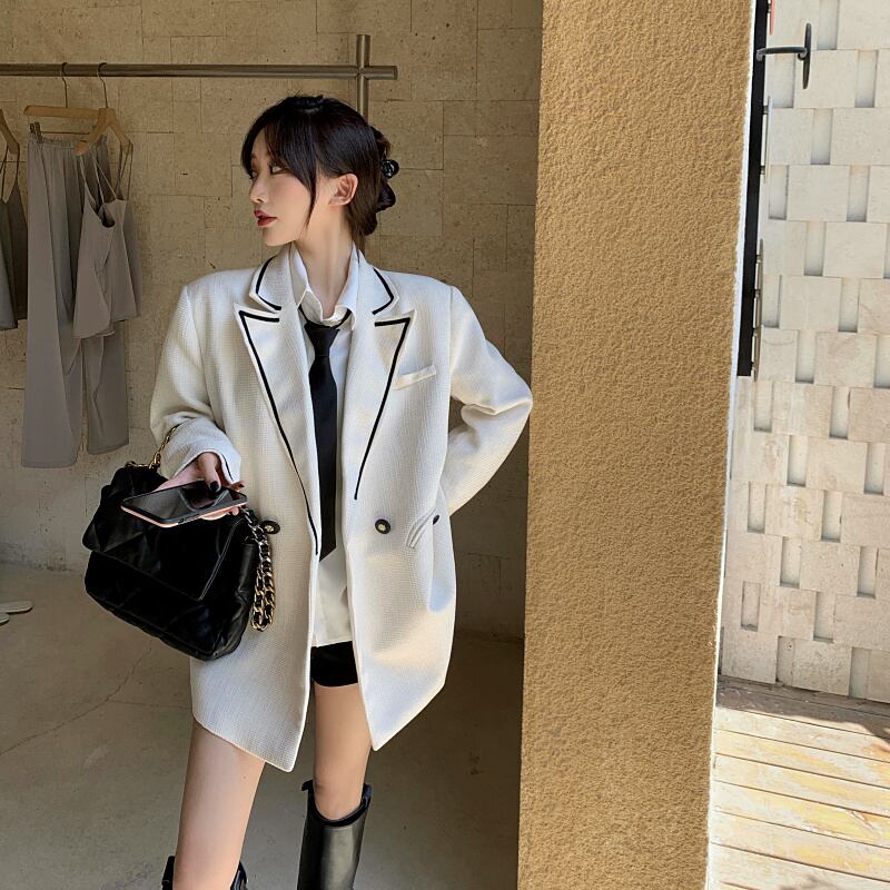 ホワイトフライドストリートスモールスーツレディース秋ルーズスタイルスーツ2020ニューデザインスタイル気質ジャケットジャケット ブラックストロベリース49394231279
