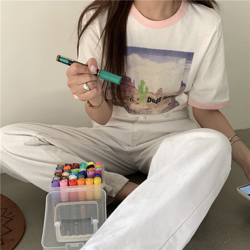 ホワイトプリントTシャツ シャツ サマートップス 夏物 モンロー36191130467