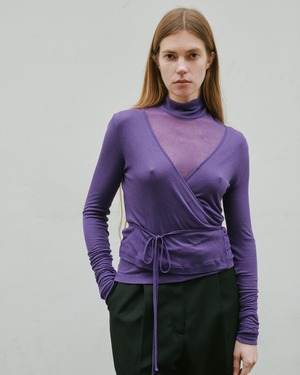 Sheer Rib Tie Cardigan - Purple