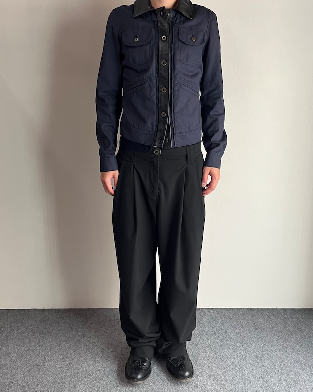 【00's MIUMIU】leather switching trucker jacket