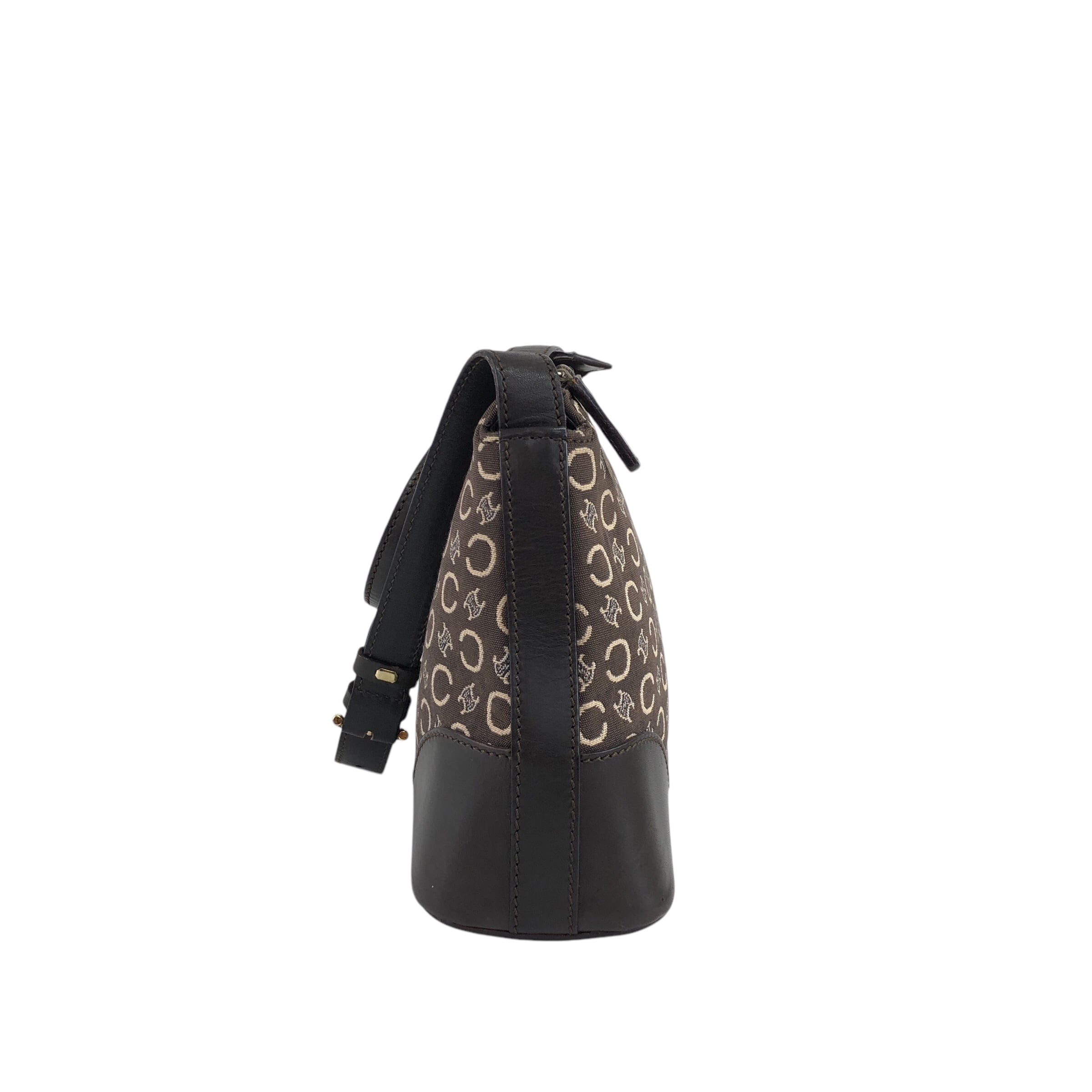 CELINE セリーヌ Cマカダム ショルダーバッグ ブラウン レザー