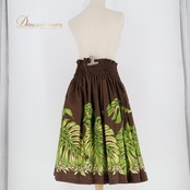 フラダンス 衣装 パウスカート ブラウン系 モンステラ柄 茶 植物柄 ハワイアンプリント アロハ フラ ダンス レッスン 練習 グリーン系 黄緑 シングル スカート フレア ふんわり かわいい おしゃれ 華やか 鮮やか 大人っぽい 上品 練習着 レッスン着