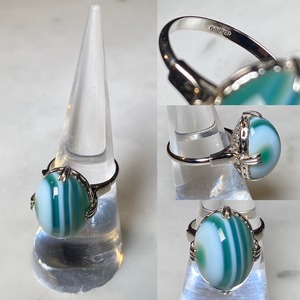 vintage silver ring set with green color agate