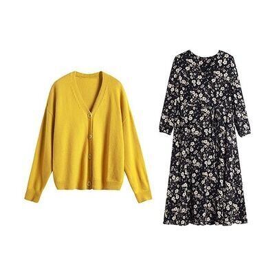 ワンピース レディース カーディガン フレアワンピース マキシ丈 長袖