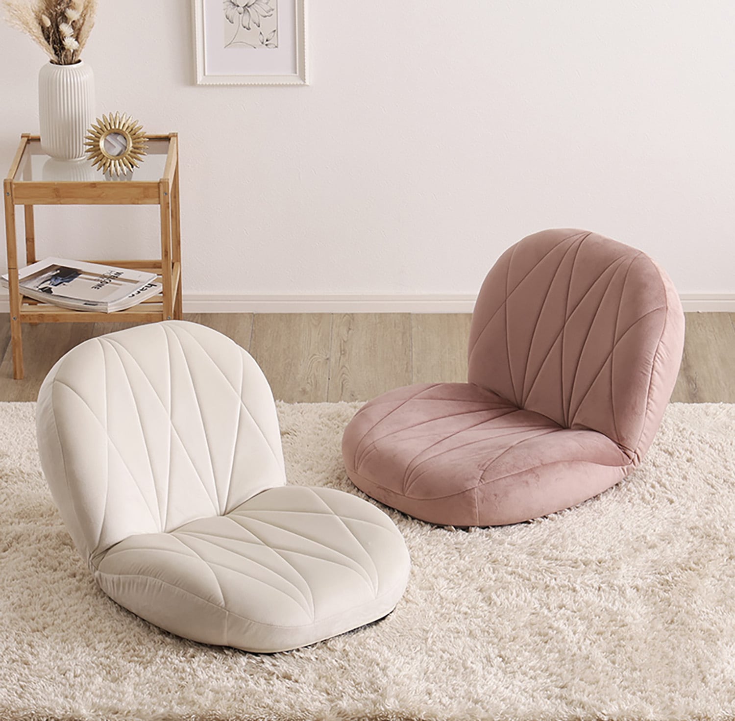 大人かわいい インテリア ブークレ 立体的なキルティング 座椅子 14段階にリクライニング