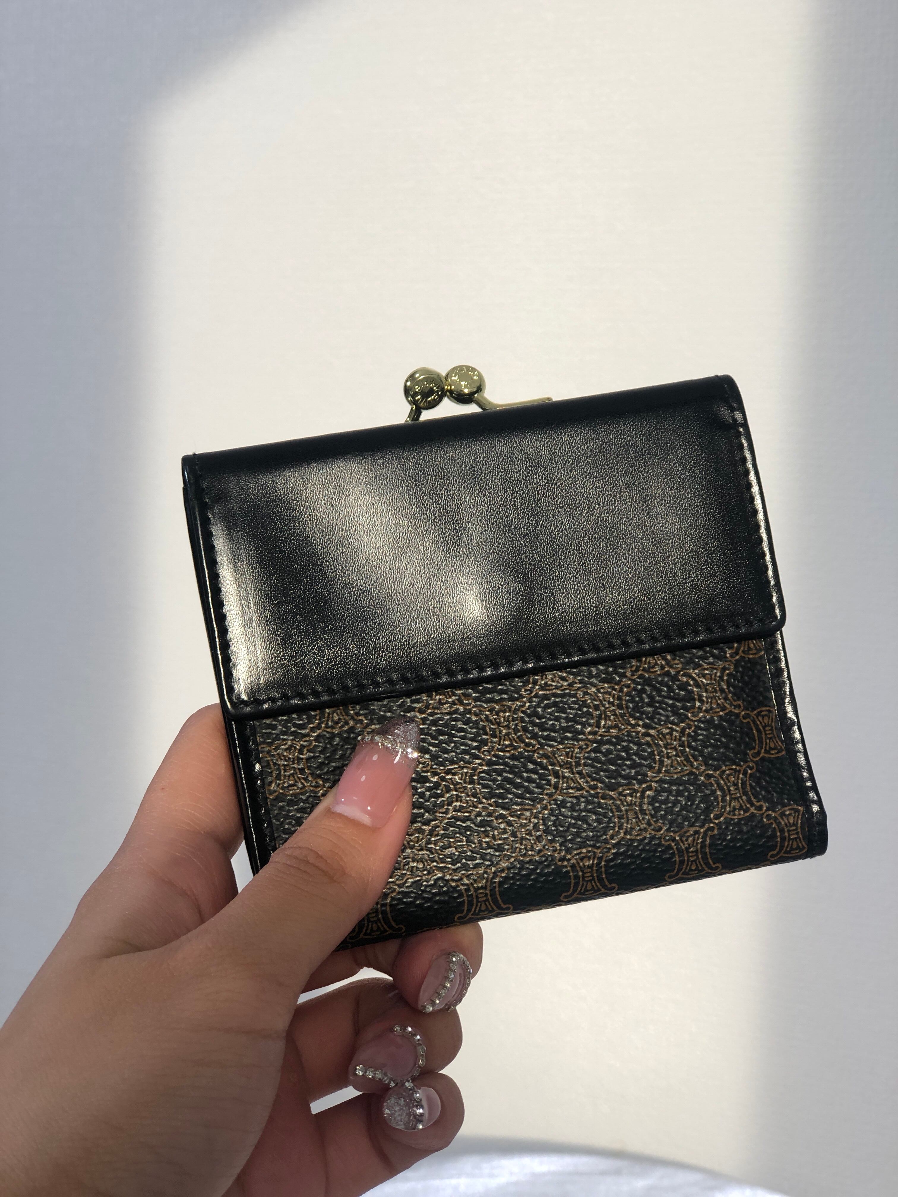 CELINE セリーヌ マカダム PVC レザー がま口 コンパクトウォレット  