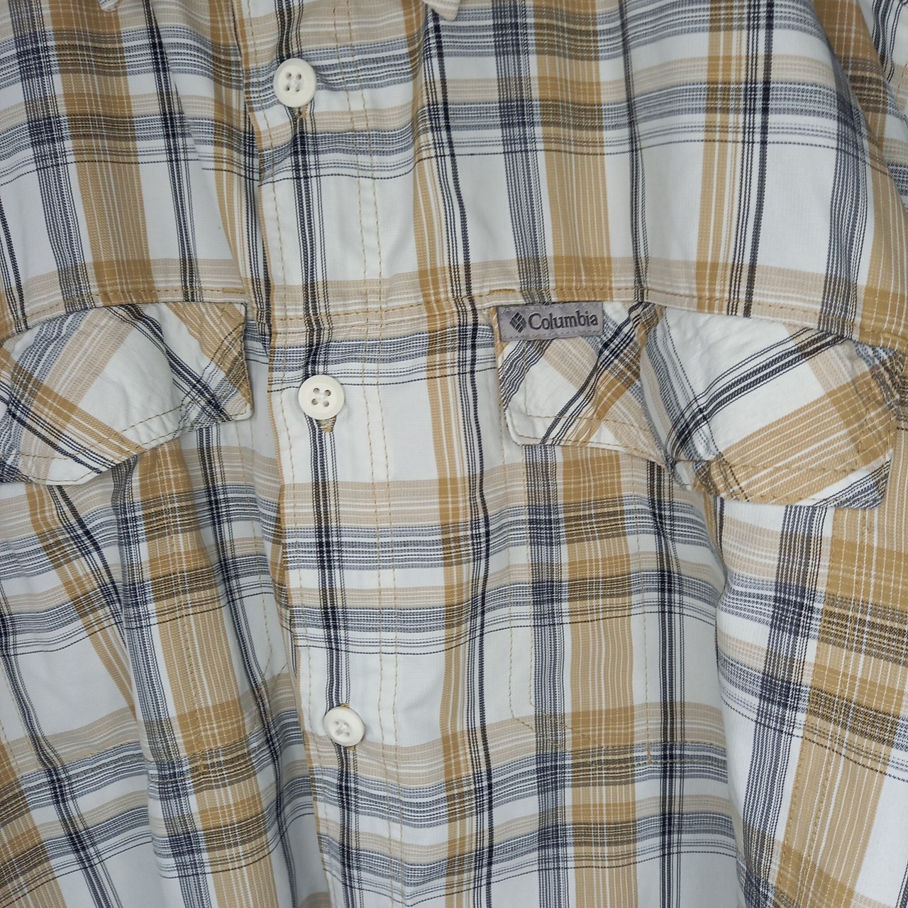 コロンビア　ナイロン　ワークシャツ　長袖　速乾　ポケット　チェック　ベージュ