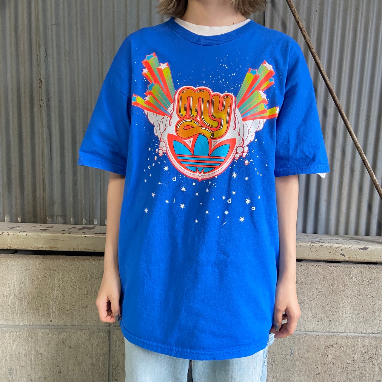 アディダス adidas グラフィック プリント Tシャツ メンズM 古着 