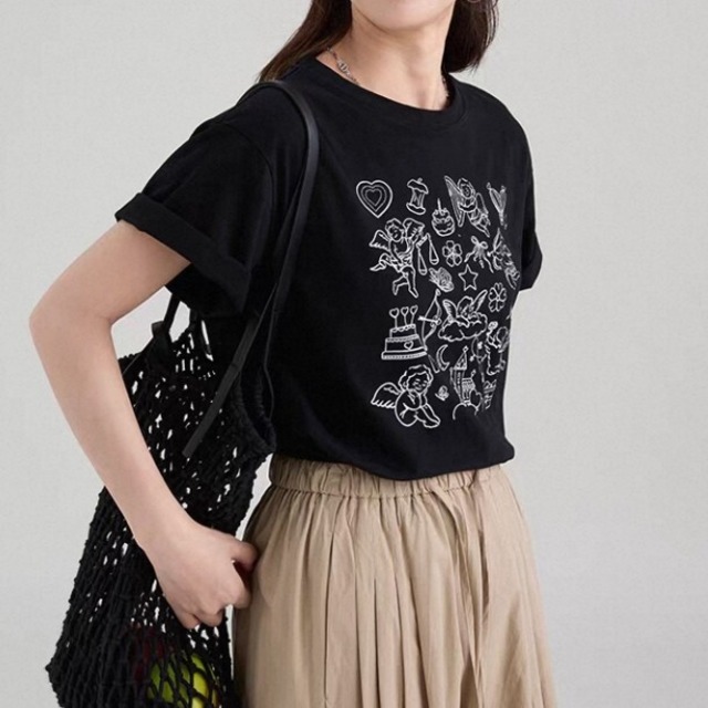 イラストプリント クルーネックTシャツ  L1268