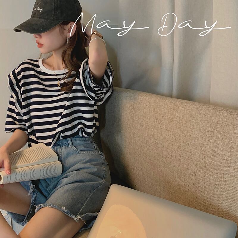 レッドストライプTシャツ サマールーズ薄手プルオーバー トップス 夏物 モンロー86714944416