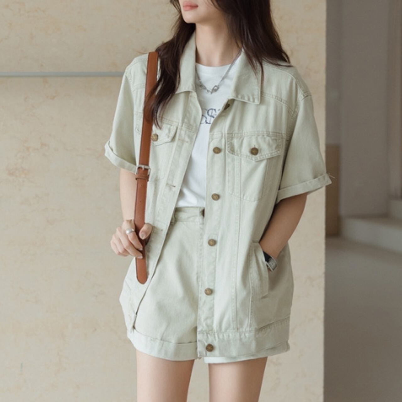 Light green denim jacket and pants set S1059