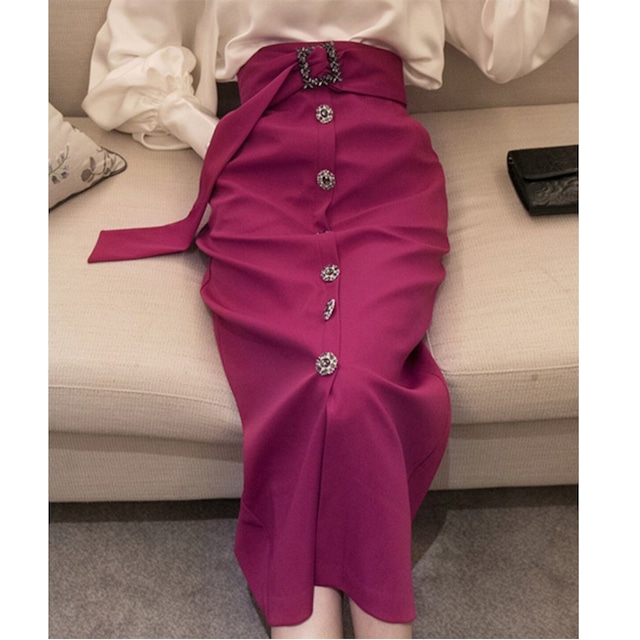 high waist rhinestone button pencil skirt(2color)<sk3251>