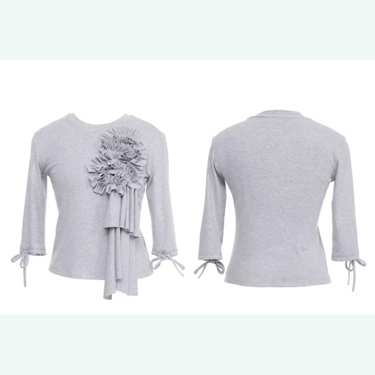 フリルフラワーが咲く構築ミドルスリーブトップス 《B0007》