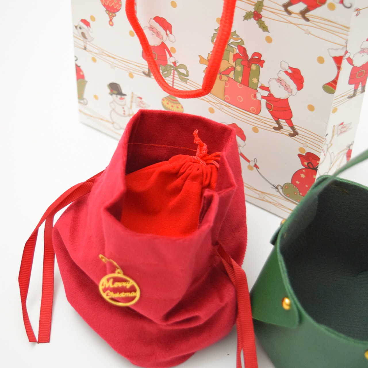 ラッピングセットクリスマススモールサイズトートバッグGR（巾着袋付き）包装セット