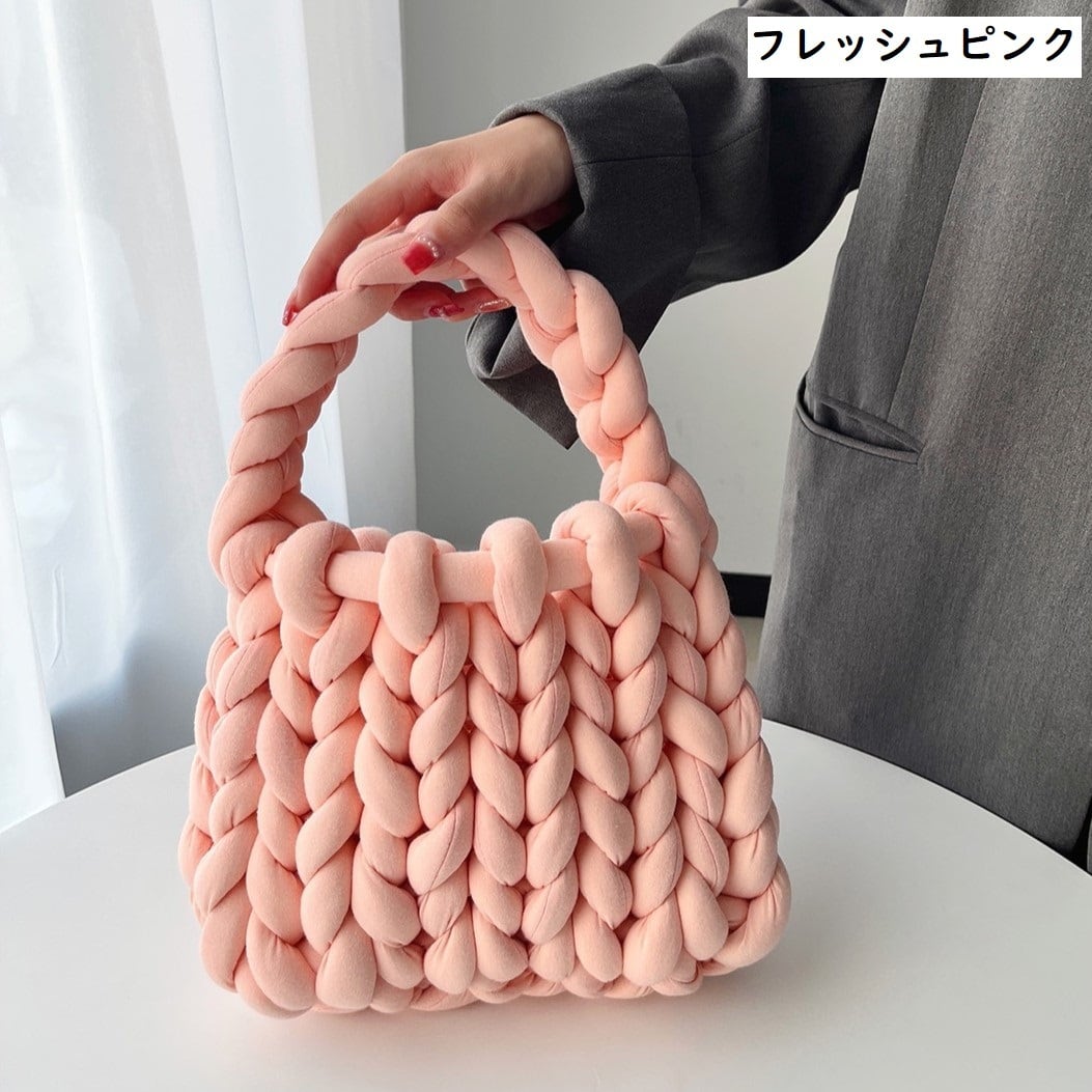 もこもこバッグ ニットバッグ ピンク ハンドメイドバッグ ふわもこ 手編み 韓国 ふわもこ毛糸で編んだミニバッグ Pricing Horizonyc Com
