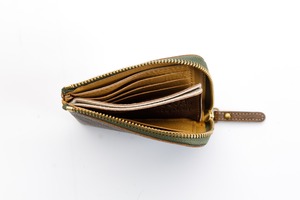 かばん屋さんのL型ファスナーミニ財布（カーキ）本革 オシャレ レディース