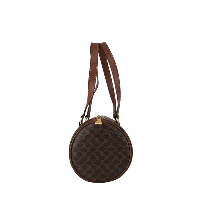 CELINE セリーヌ マカダム ショルダーバッグ ブラウン ブラゾン型押し PVC ロールバッグ vintage ヴィンテージ オールド us8d3n