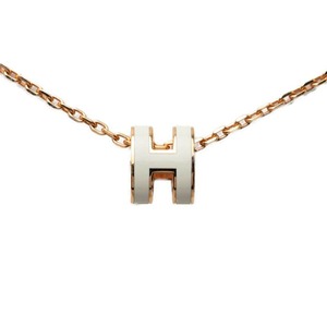 エルメス ミニ ポップアッシュ ポップH ペンダント ネックレス ピンクゴールド ホワイト メッキ エナメル レディース HERMES 【中古】