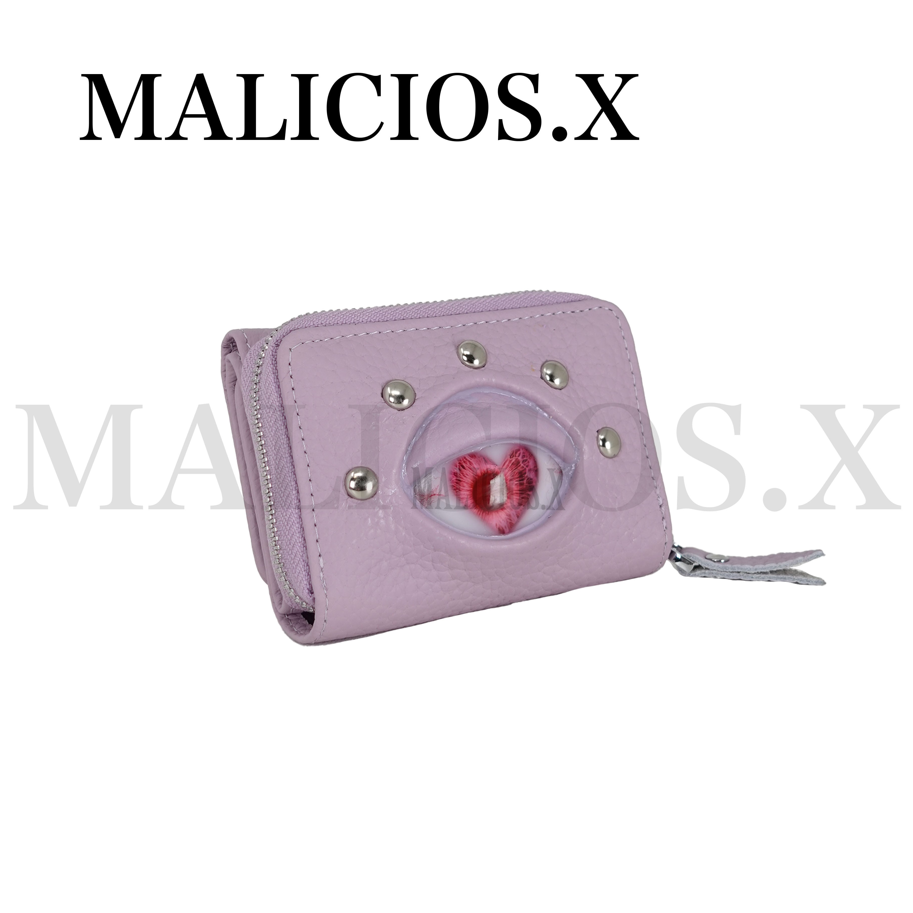 ミニ財布　MALICIOUS.X 紫×緑 Heart Eye Tri-folding mini wallet(Light Violet) /Albino pink