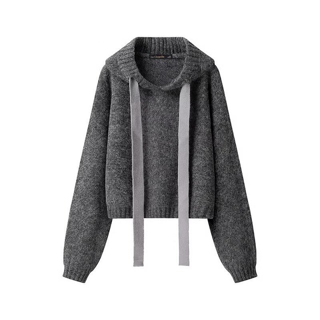 Large drawstring hoodie knit