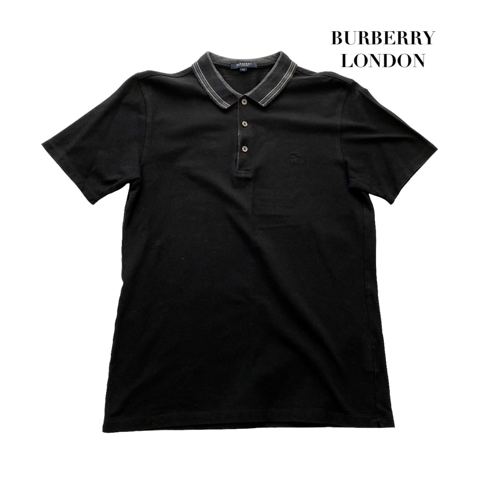 中古 バーバリー ロンドン BURBERRY LONDON 半袖 ポロシャツ 黒×グレー