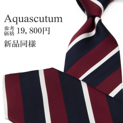 新品同様 送料無料 アクアスキュータム ネクタイ ジャガード クレリックタイ 赤紫 ボルドー ネイビーブルー 白 緑 ストライプ 飛行機 P755
