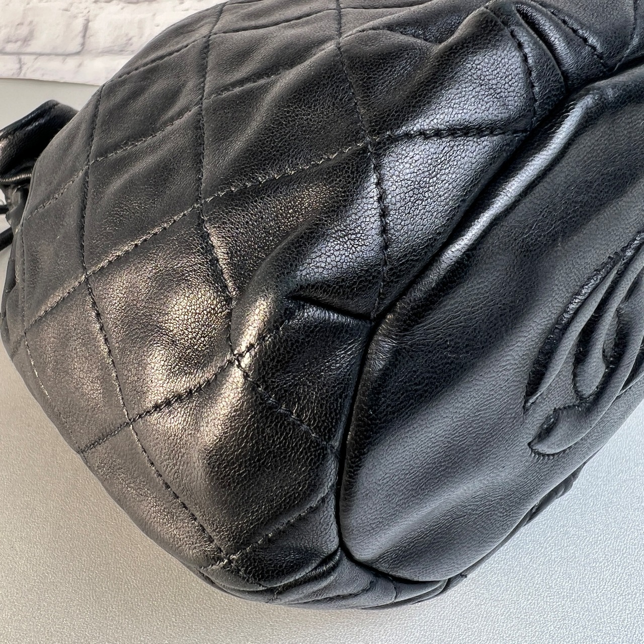 CHANEL シャネル ココマーク 巾着 ラムスキン ショルダーバッグ ブラック A-12004