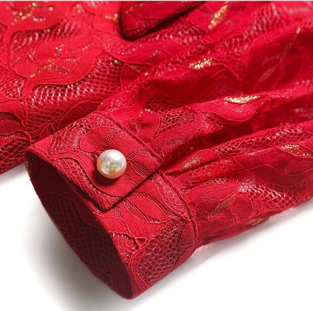 ワンピース 赤 ピンク 紫 花柄 フラワー 刺繍 レース ブラウス