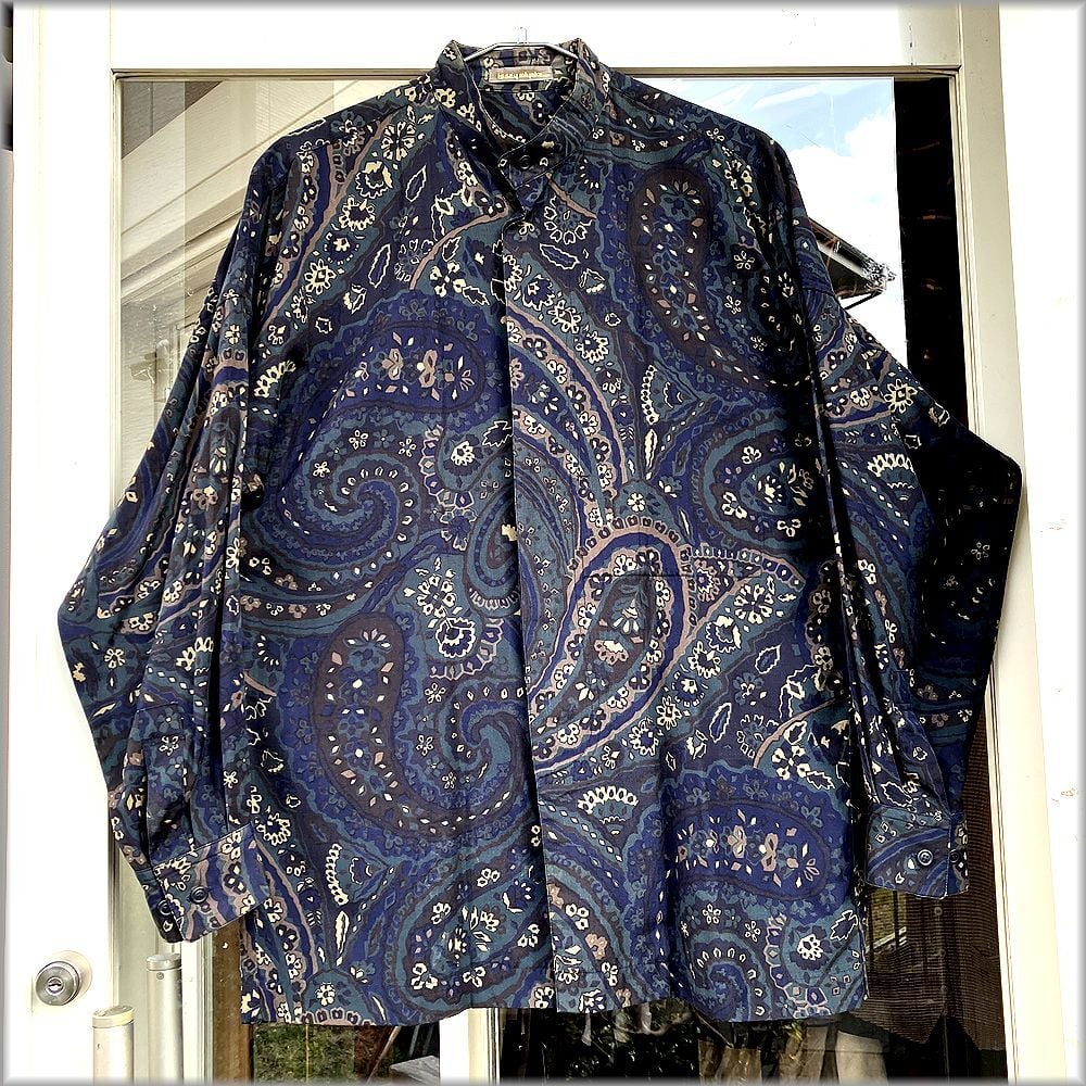 80〜90s IM イッセイミヤケ レーヨン長袖シャツ M オレンジ miyake