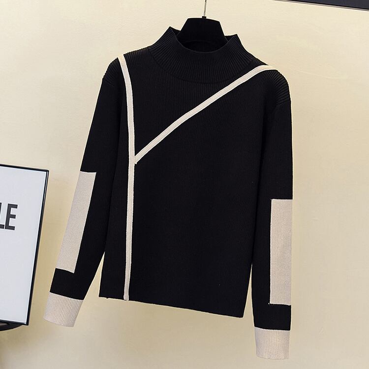 配色 長袖 ハイネック ニット A10001