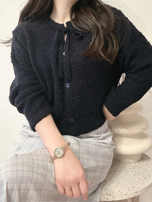 【予約販売】bouclé ribbon cardigan (NAVY)