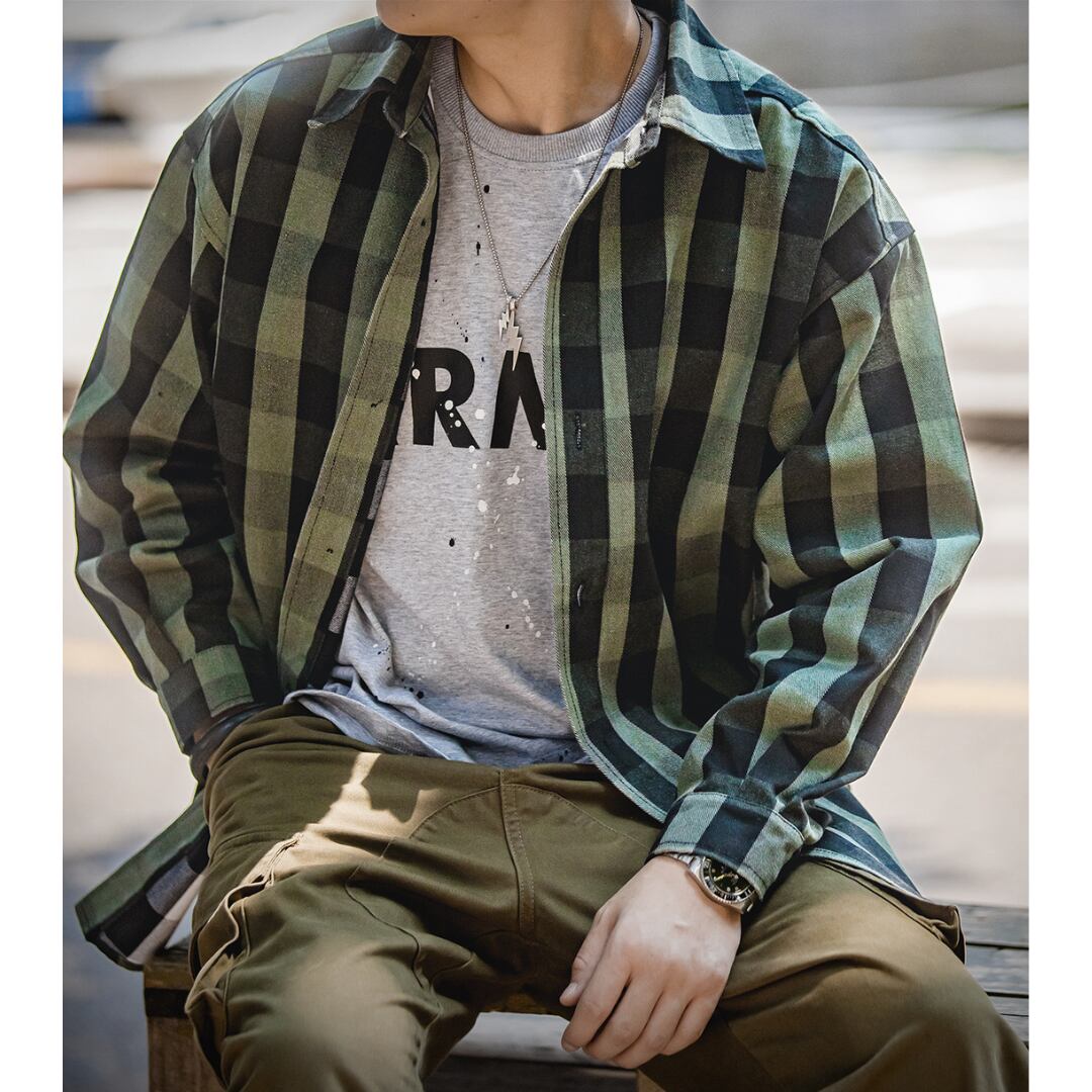 ストライプ柄オーバーサイズボタンダウンシャツ A18153