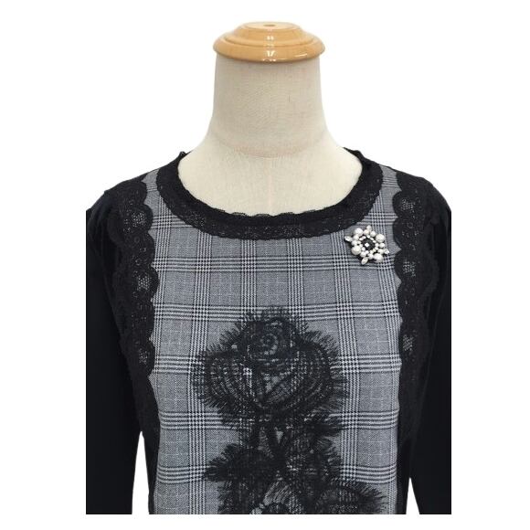 スーパービューティー セーター ベロア グレンチェック柄 胸元レース