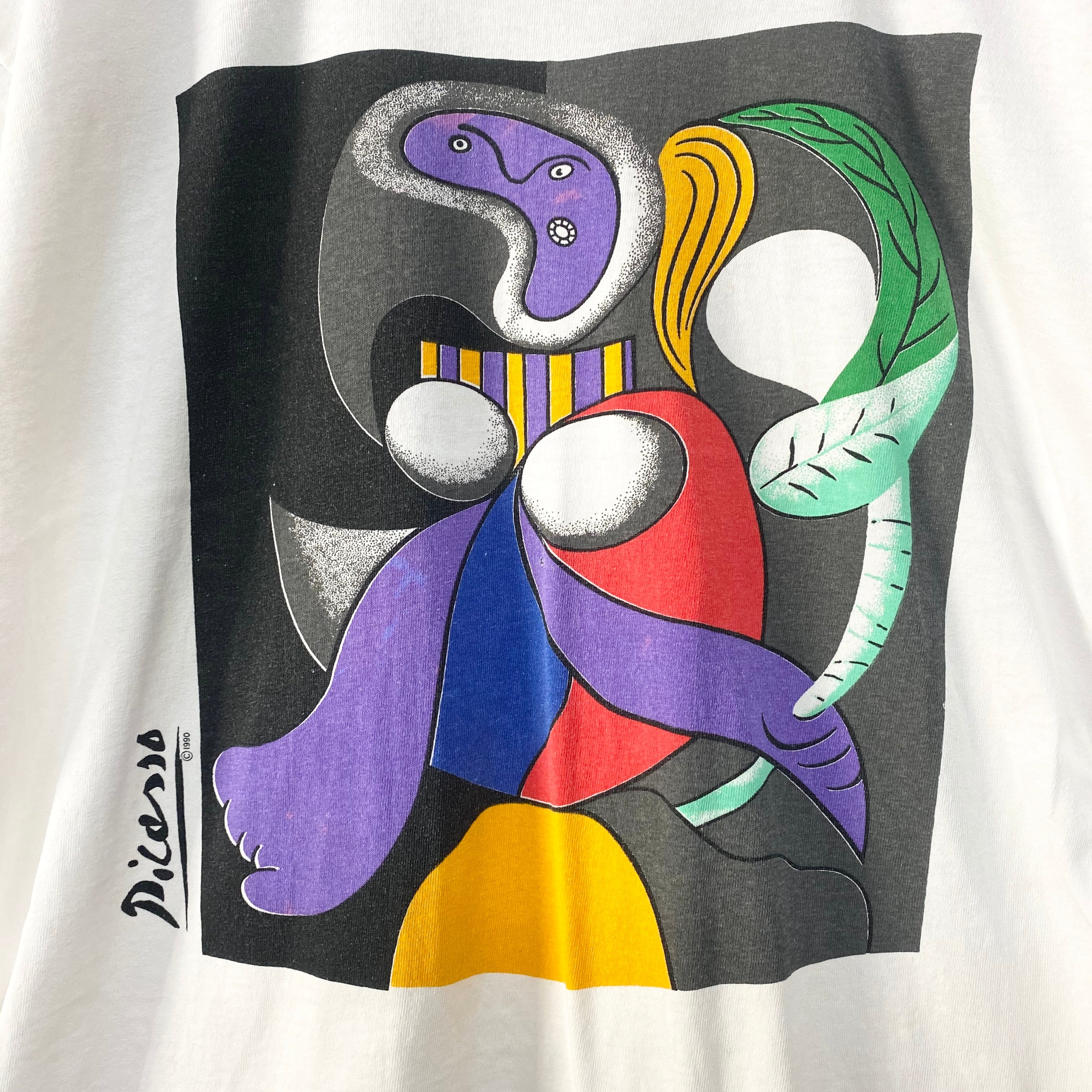 90年代 Pablo Picasso パブロ・ピカソ Woman with a Flower アートTシャツ ヴィンテージ メンズ  古着【Tシャツ】【VTG】【AL20】【SA21073】 | cave 古着屋【公式】古着通販サイト