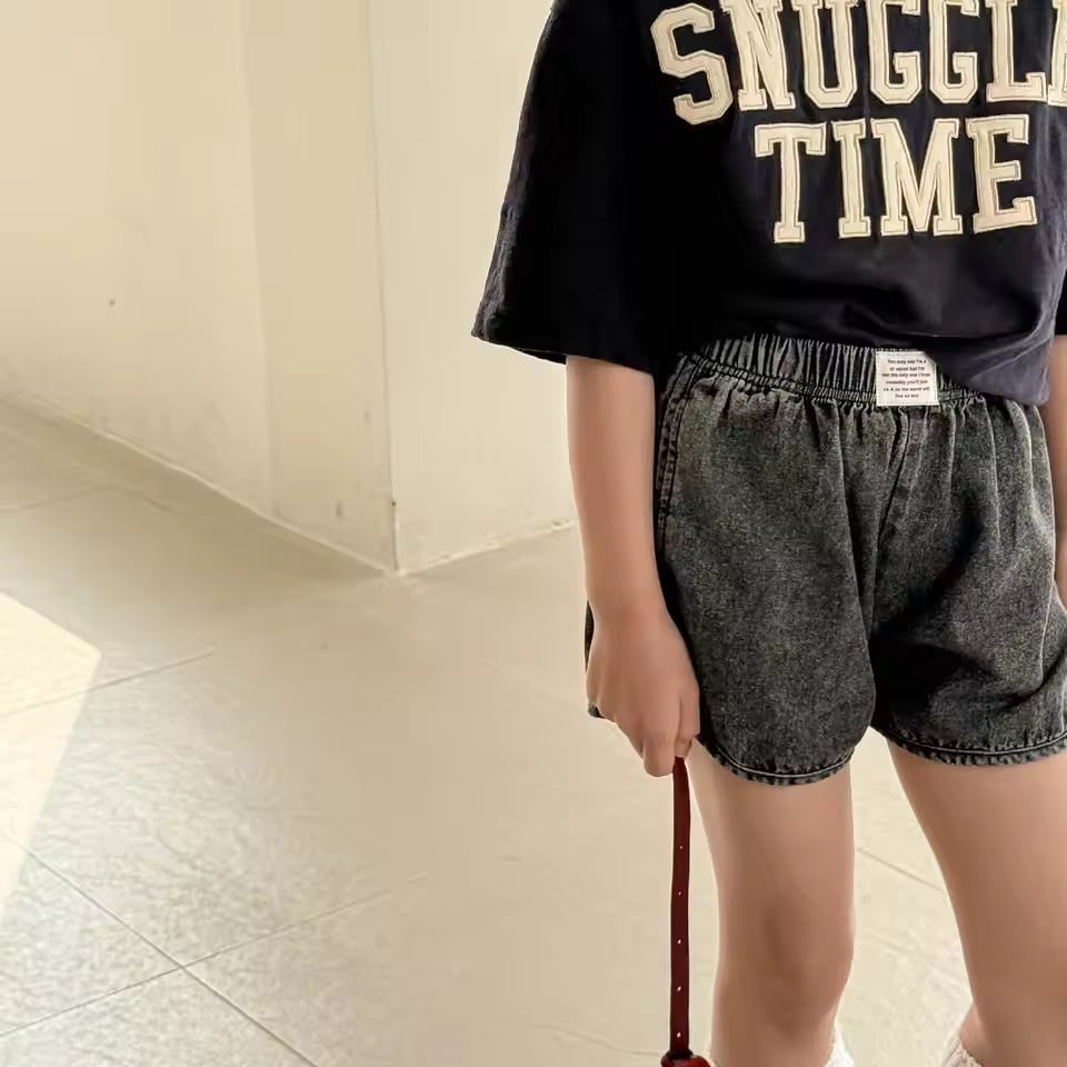 フロントタグデニムショートパンツ