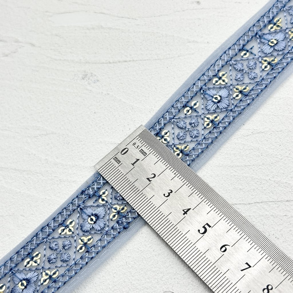 ブルー]インド刺繍リボン 2555 | インド刺繍リボン専門店Rino Ribbon