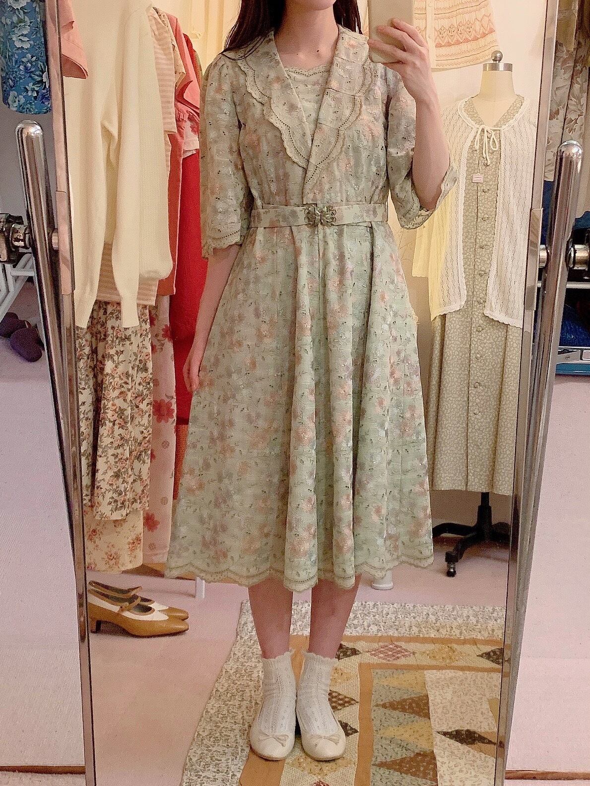 flower embroidery lace green one-piece