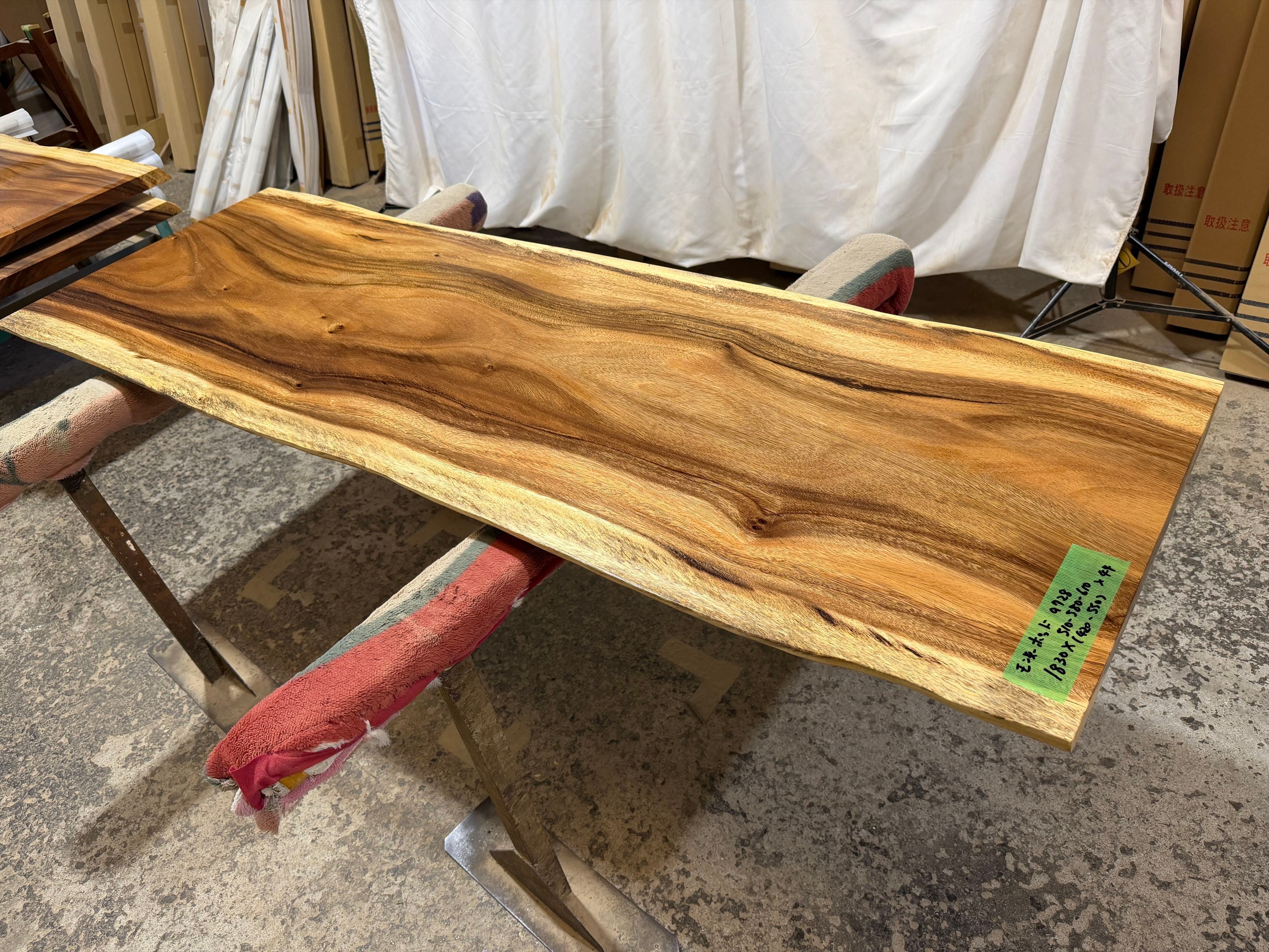 モンキーポッド9728 一枚板無垢 乾燥材 1830x510-580-610x44mm カウンター センターテーブル ダイニングテーブル