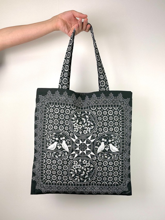 プリントトートバッグ【レースチャコール】