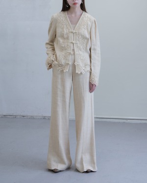 1990s RALPH LAUREN - silk linen tweed lace jacket & trousers set-up