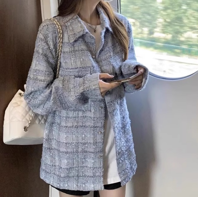 レディース ジャケット アウター 上着 丈長 長袖 襟付き フェミニン かわいい 大人可愛い きれいめ 上品 おしゃれ ガーリー エレガント 存在感 かっちり ラブリー キュート 都会的 ロマンティック チェック 春 秋 通勤 デート お出かけ イベント 旅行 レストラン 女子会 休日 ショッピング コンサート ライブ お花見 カフェ ランチ 重ね着 韓国 オルチャン コーデ プレゼント プチプラ 普段使い 着回し モテ インスタ映え S M L XL 小さいサイズ 大きいサイズ ブルー 春カラー